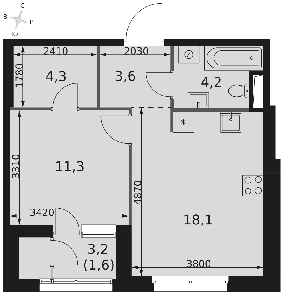 Планировка 43.1 м²