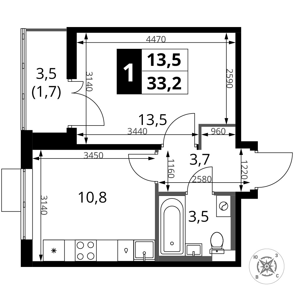 Планировка 33.2 м²