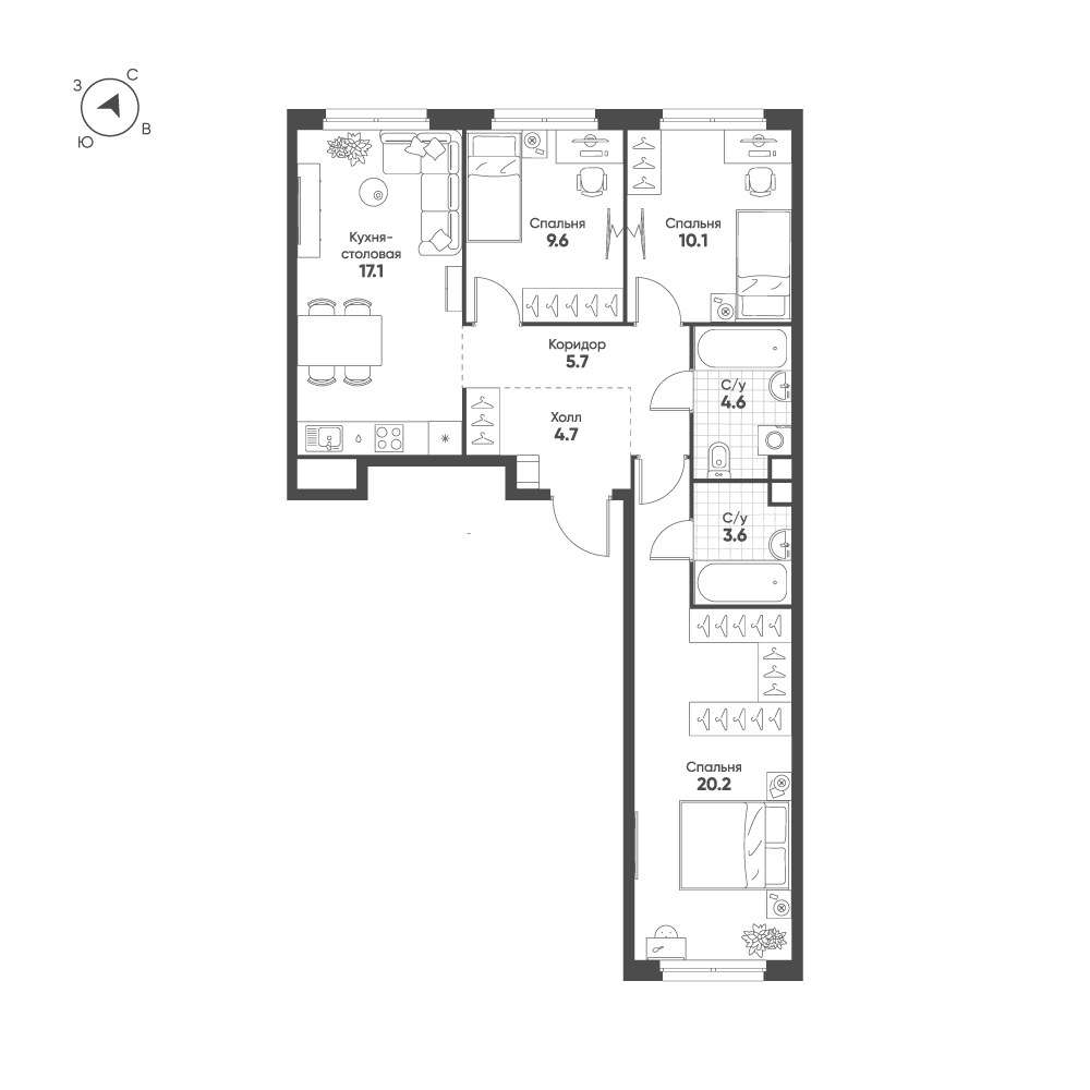 Планировка 75.6 м²
