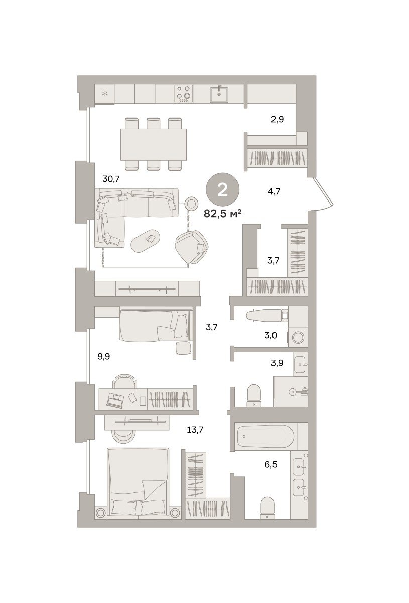 Планировка 82.5 м²