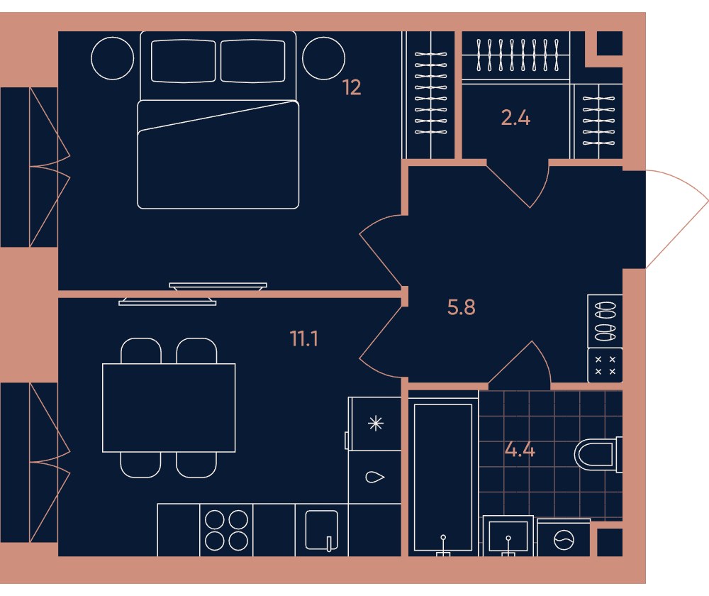 Планировка 35.7 м²