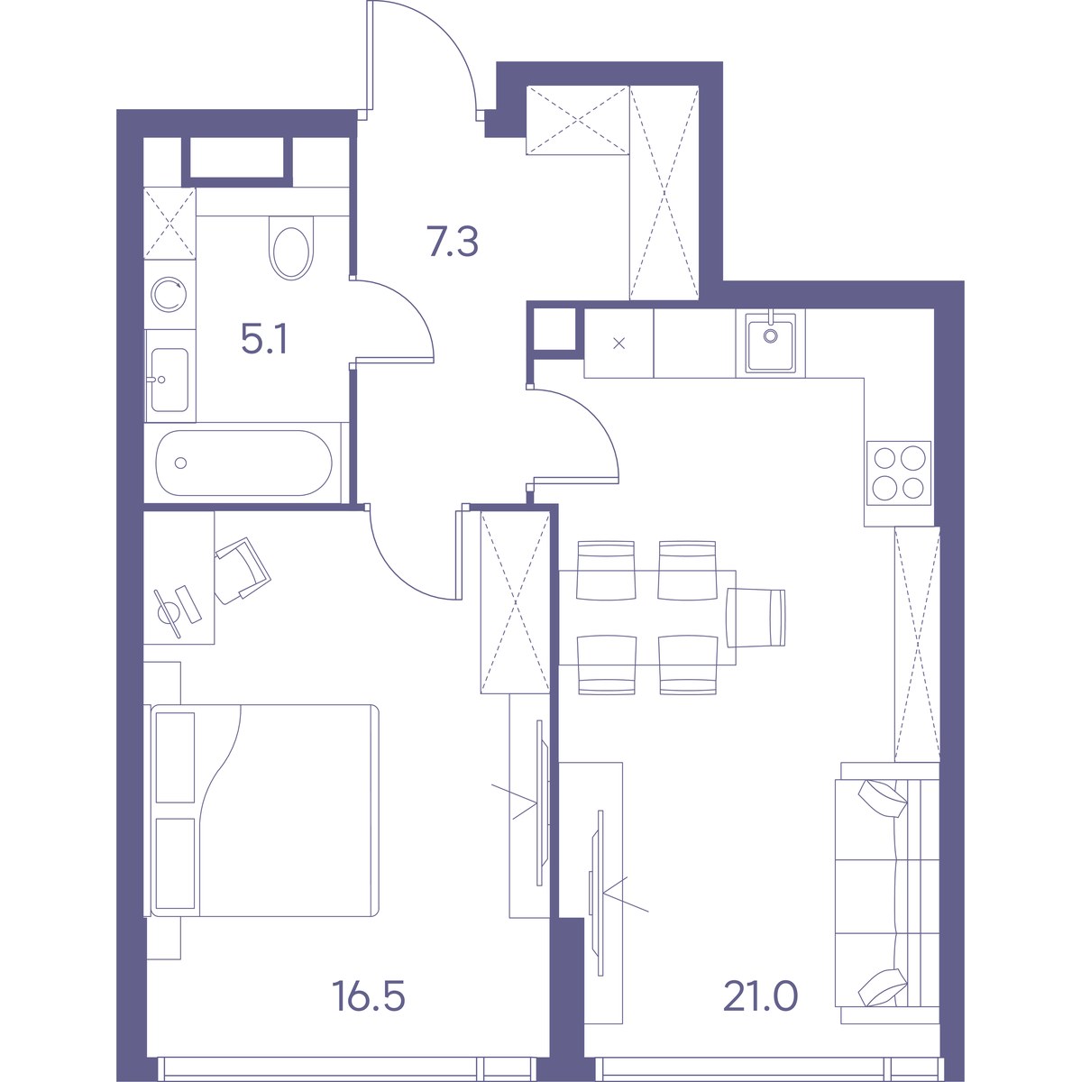 Планировка 49.9 м²