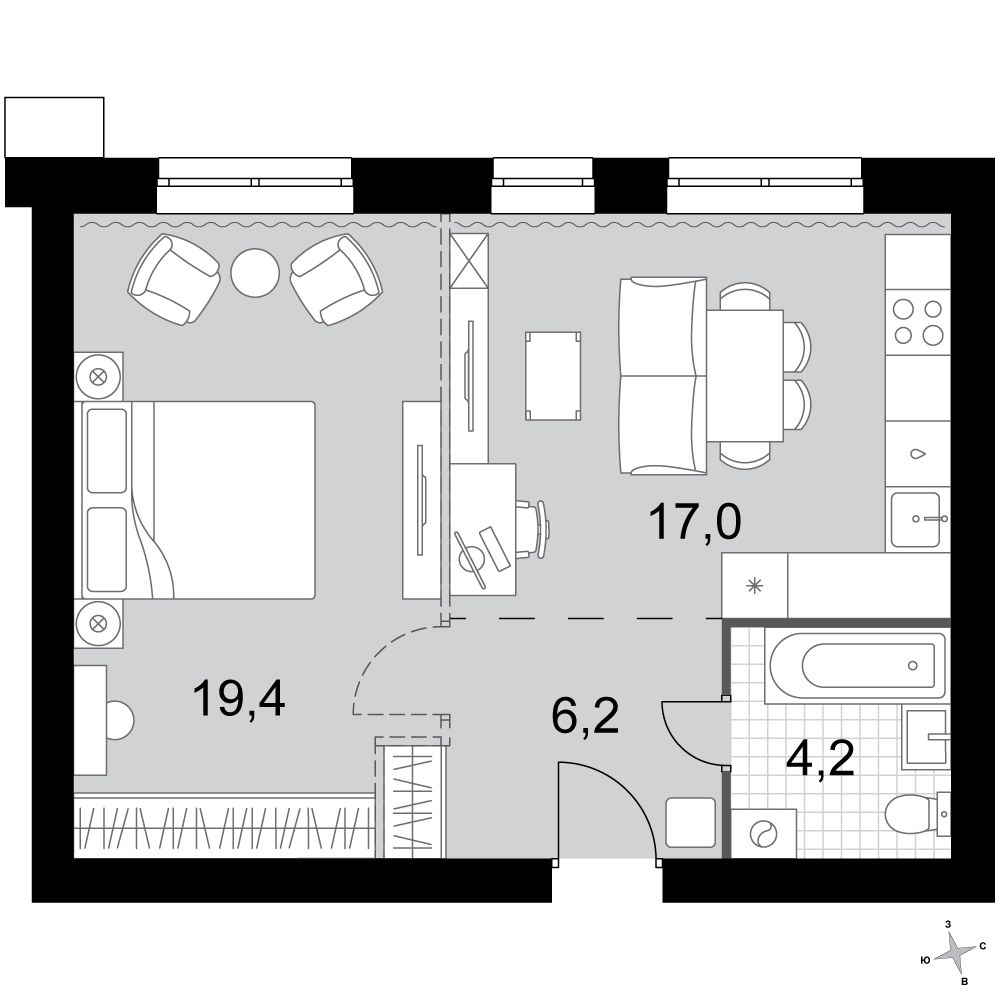 Планировка 46.8 м²