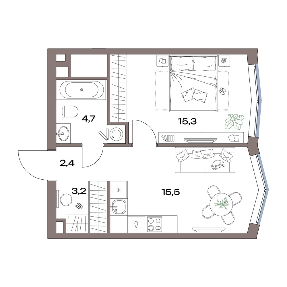 Планировка 41.1 м²