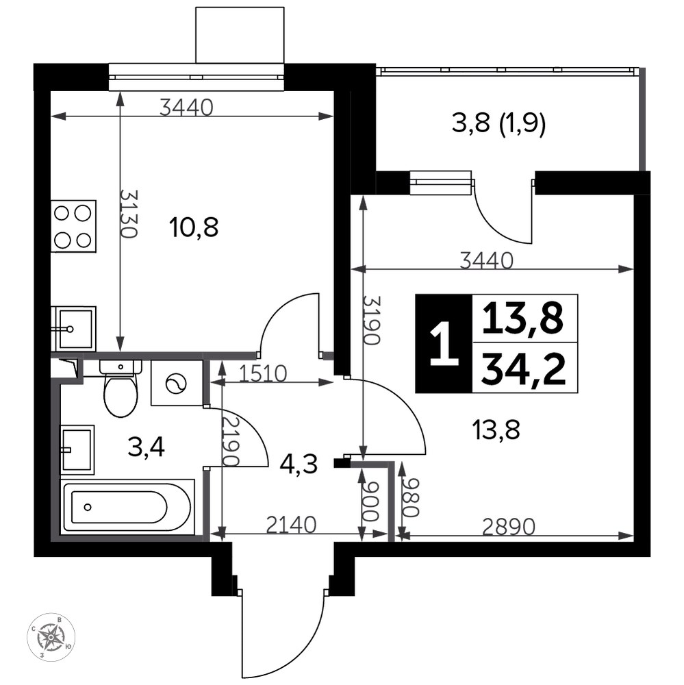 Планировка 34.7 м²
