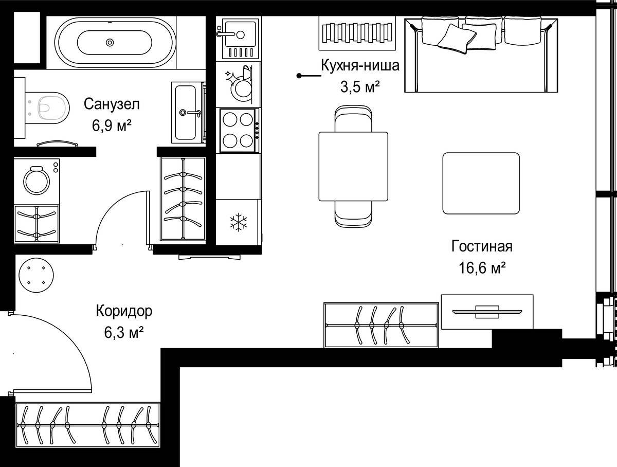 Планировка 33.3 м²