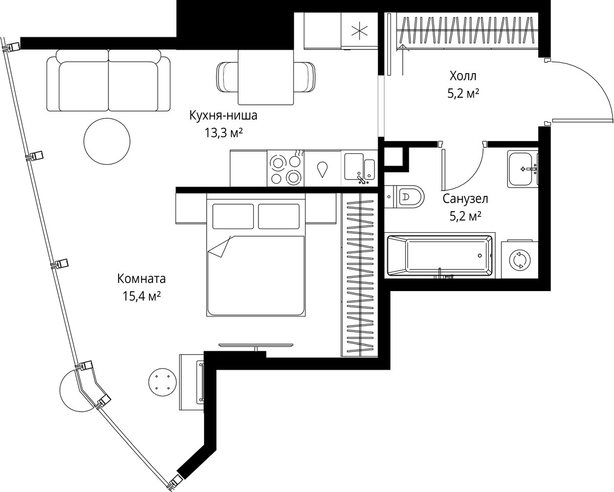 Планировка 39.1 м²