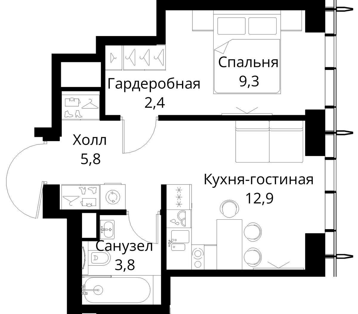 Планировка 34.2 м²