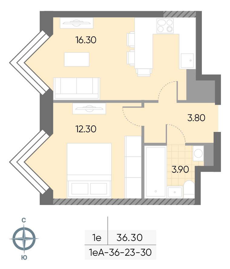 Планировка 36.3 м²