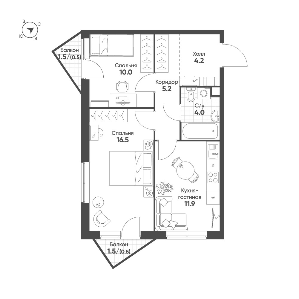 Планировка 52.8 м²