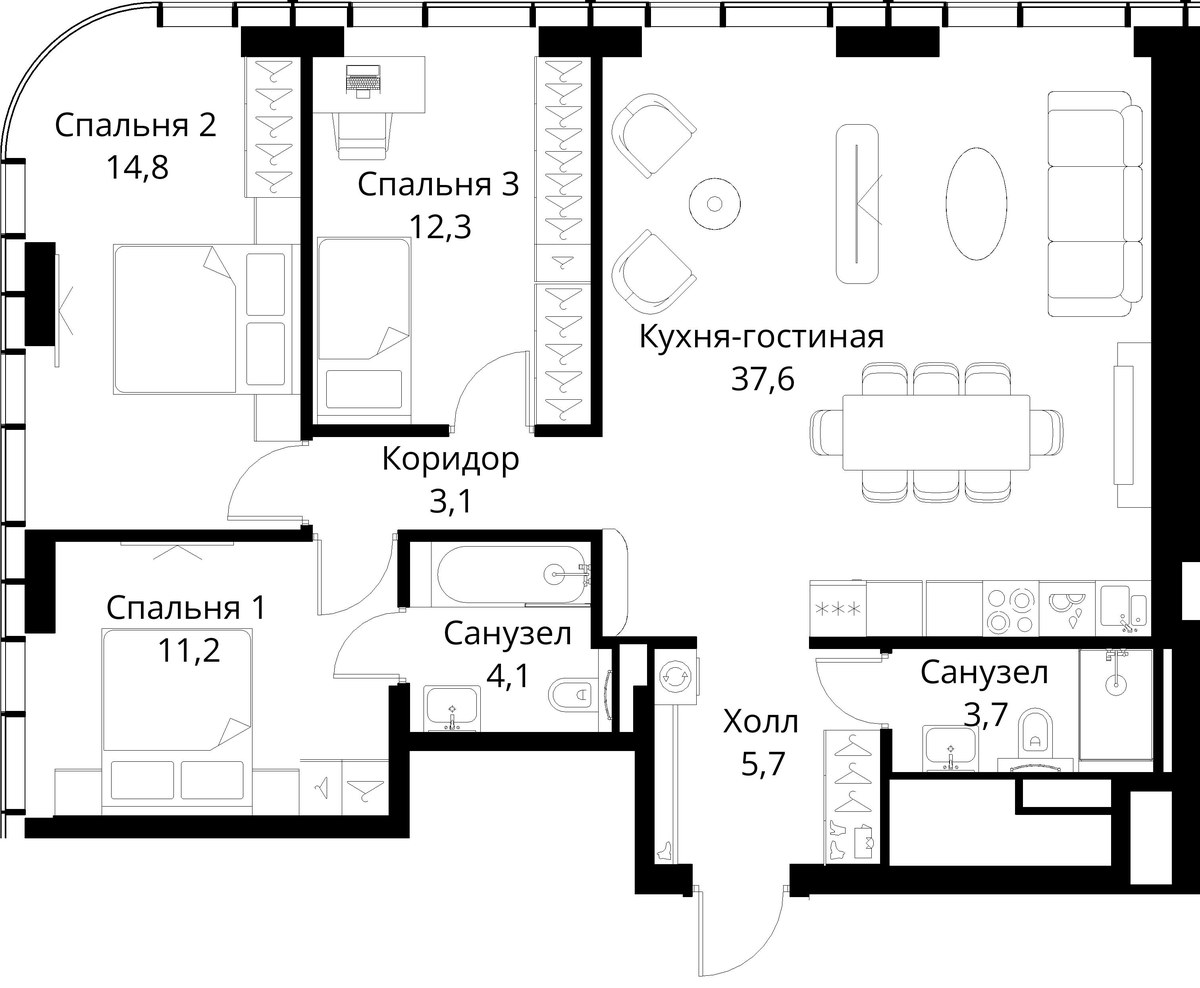 Планировка 92.5 м²