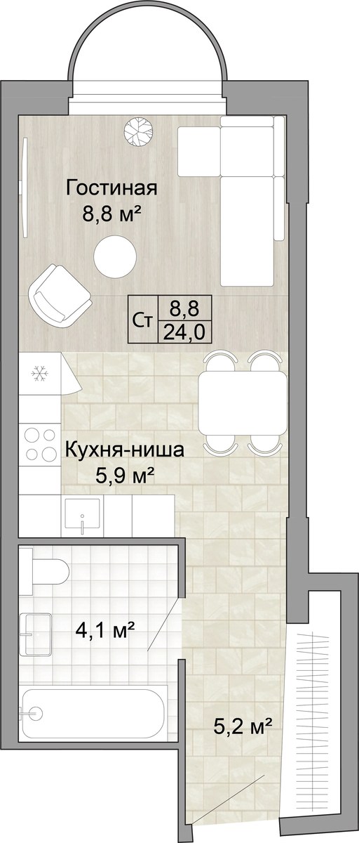 Планировка 24.0 м²