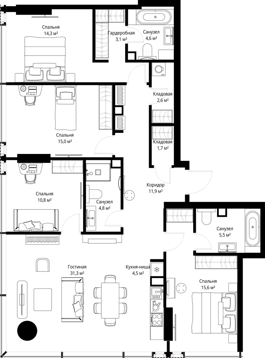 Планировка 125.7 м²
