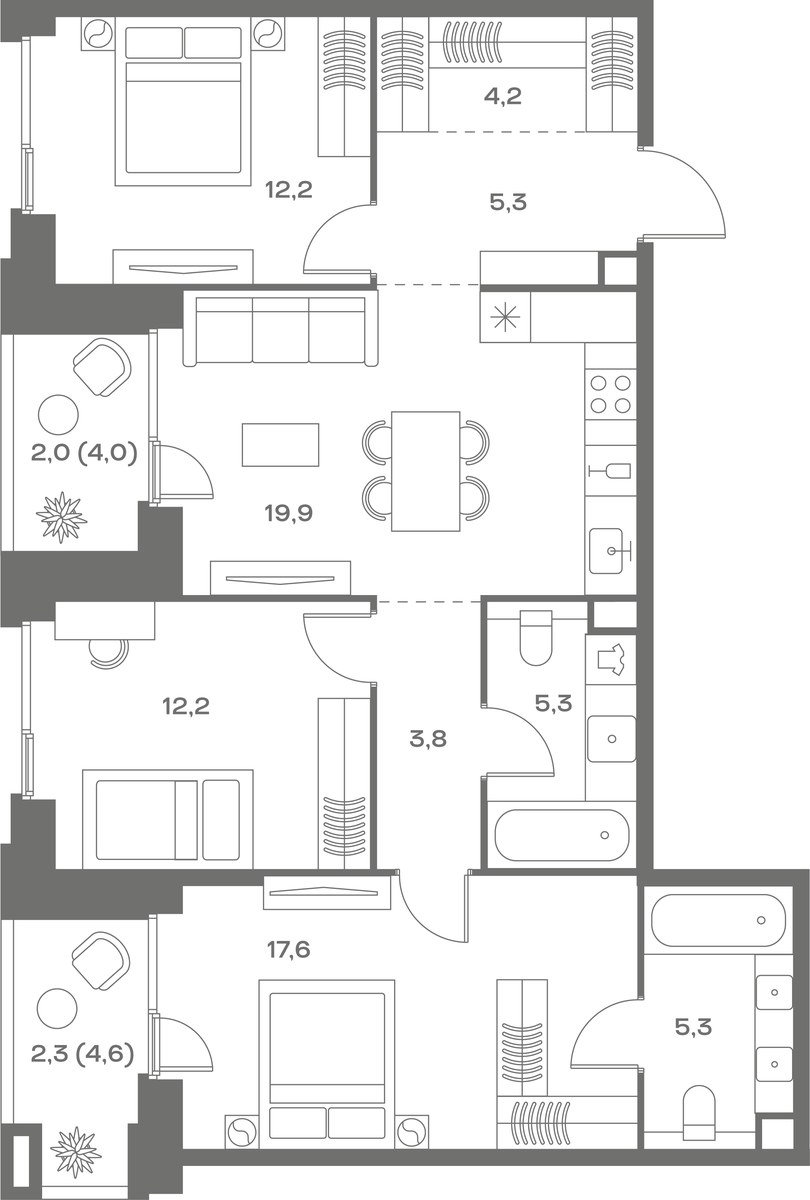 Планировка 90.1 м²