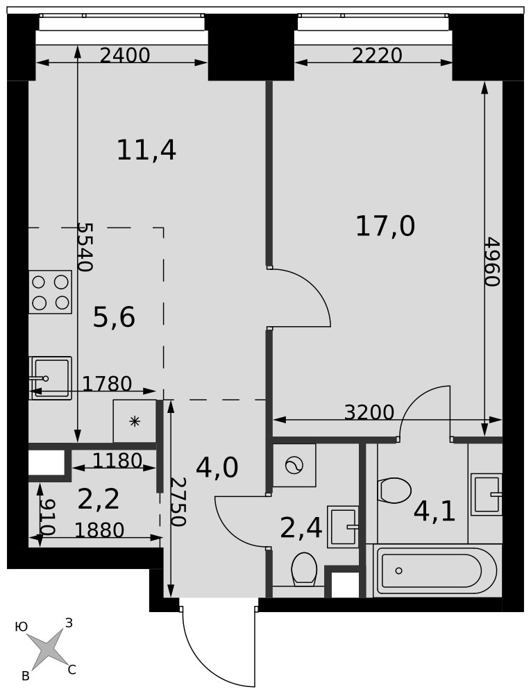 Планировка 46.7 м²