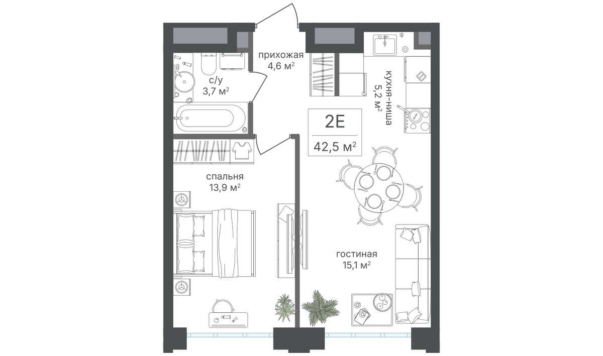Планировка 42.5 м²