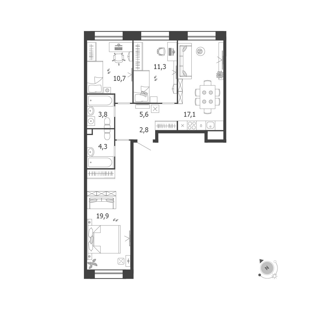 Планировка 75.5 м²