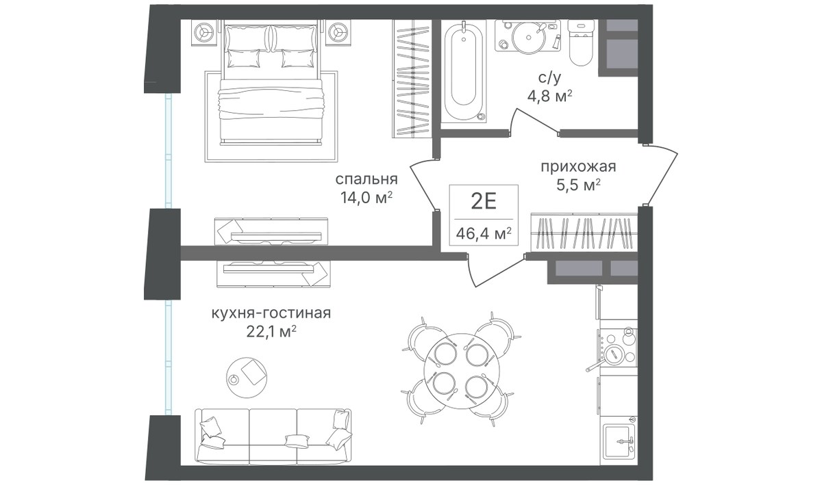 Планировка 46.3 м²