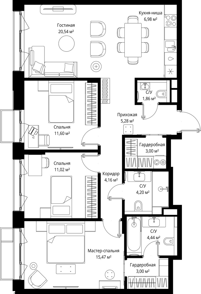 Планировка 91.55 м²