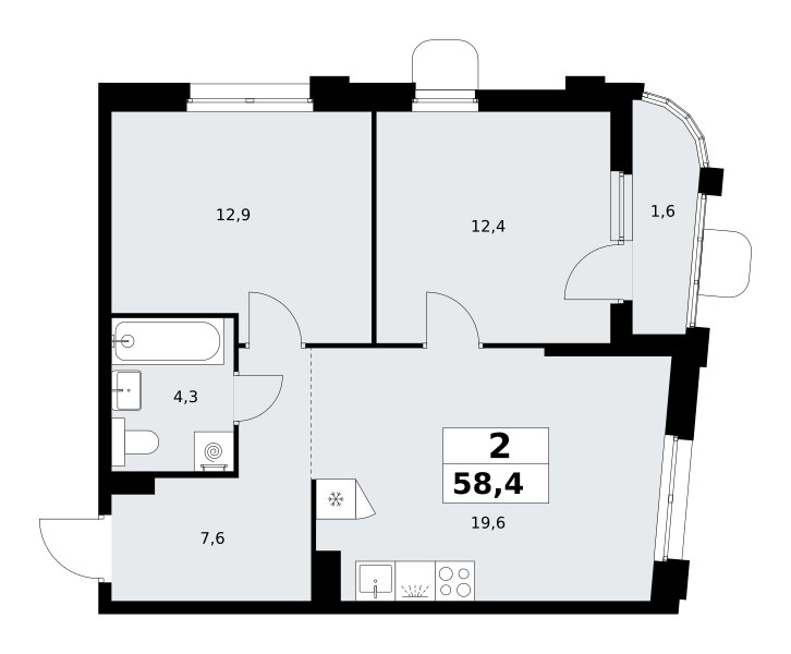 Планировка 58.4 м²