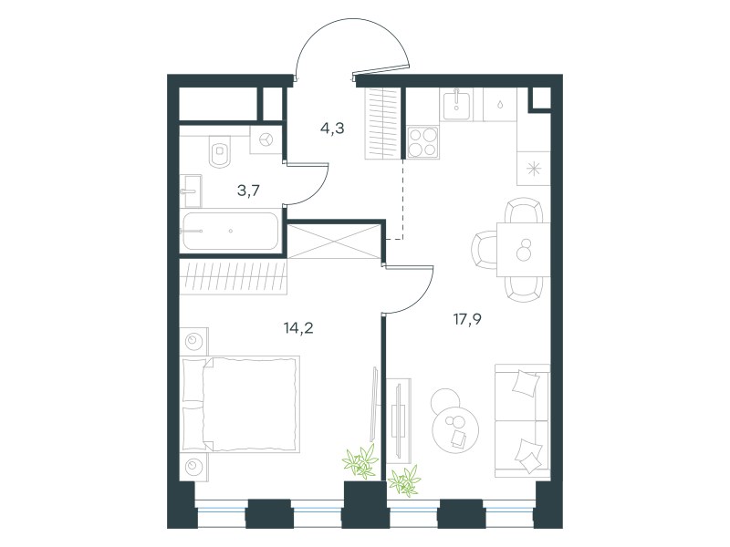 Планировка 40.1 м²