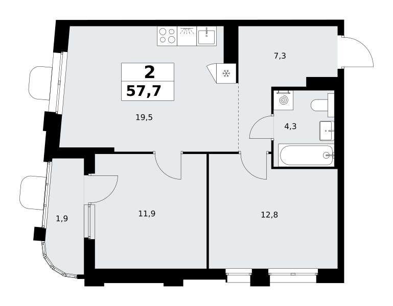 Планировка 57.7 м²