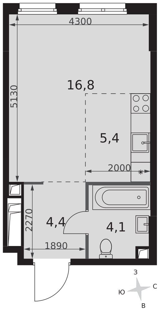 Планировка 30.7 м²