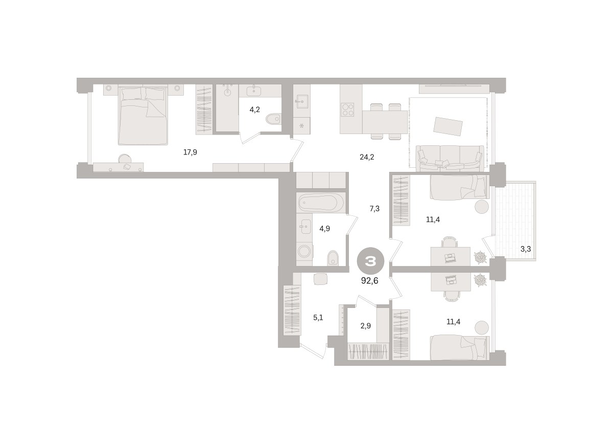 Планировка 92.6 м²