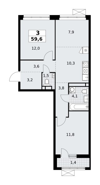 Планировка 59.6 м²