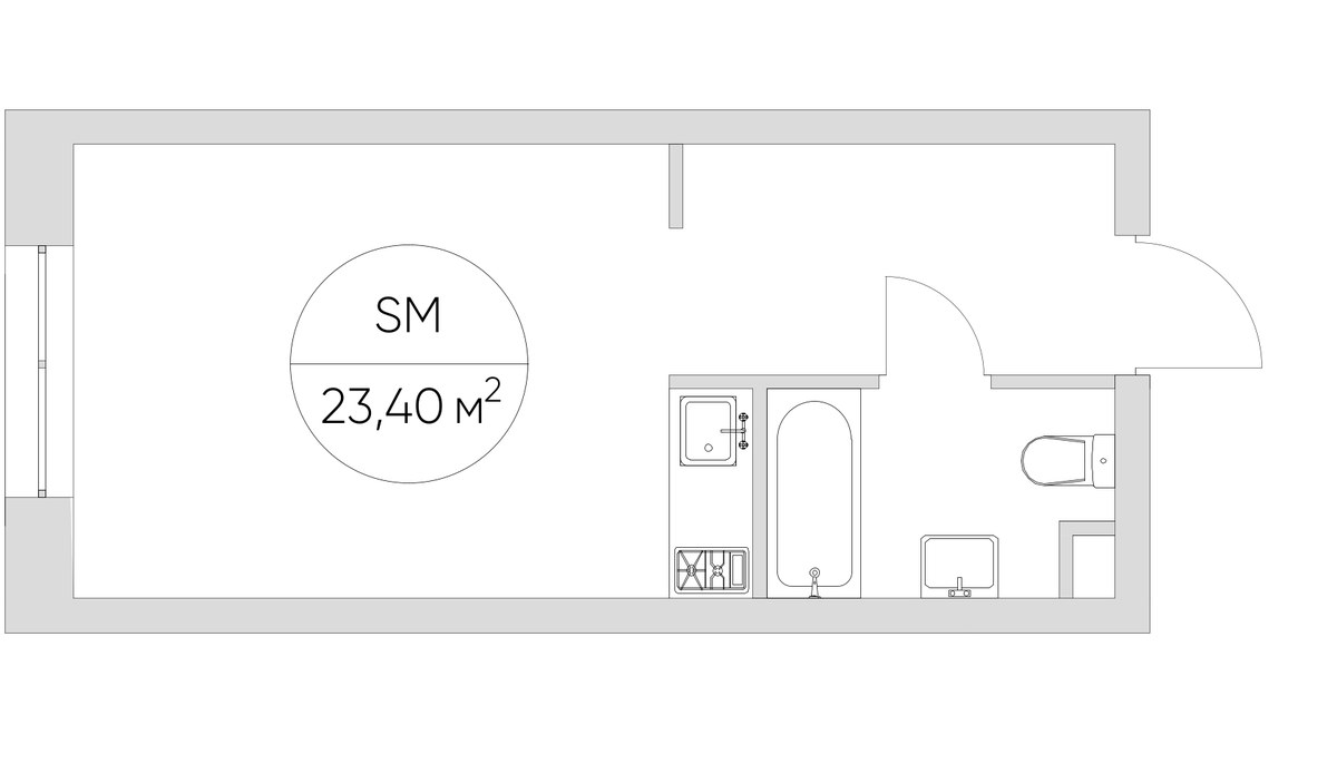 Планировка: 1-комнатная, 23.4 м²