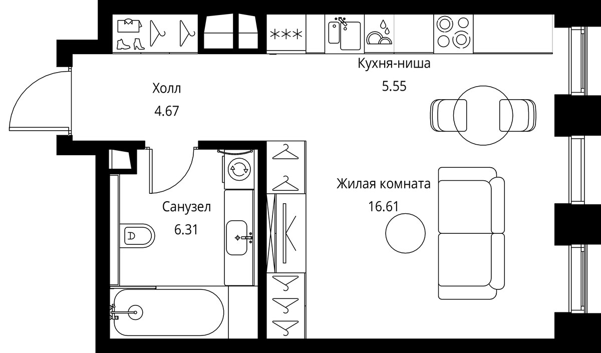 Планировка 33.14 м²