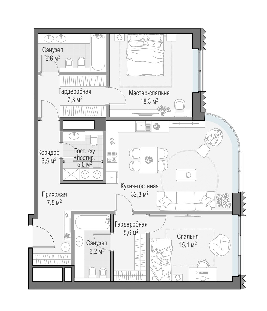 Планировка 107.5 м²