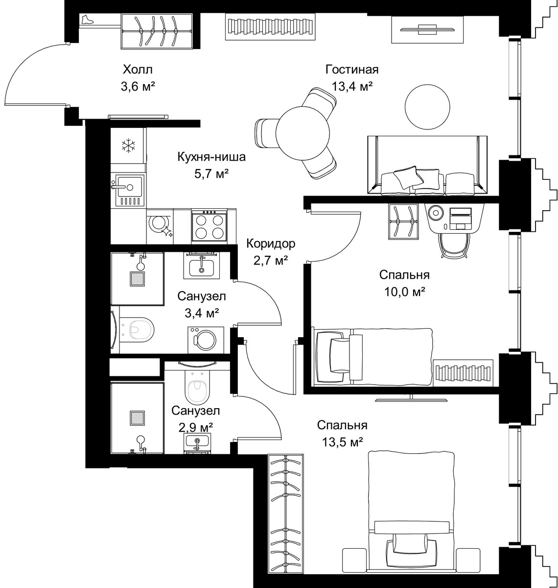 Планировка 55.2 м²
