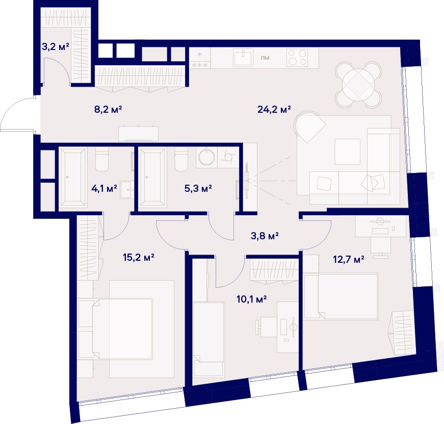 Планировка 86.8 м²