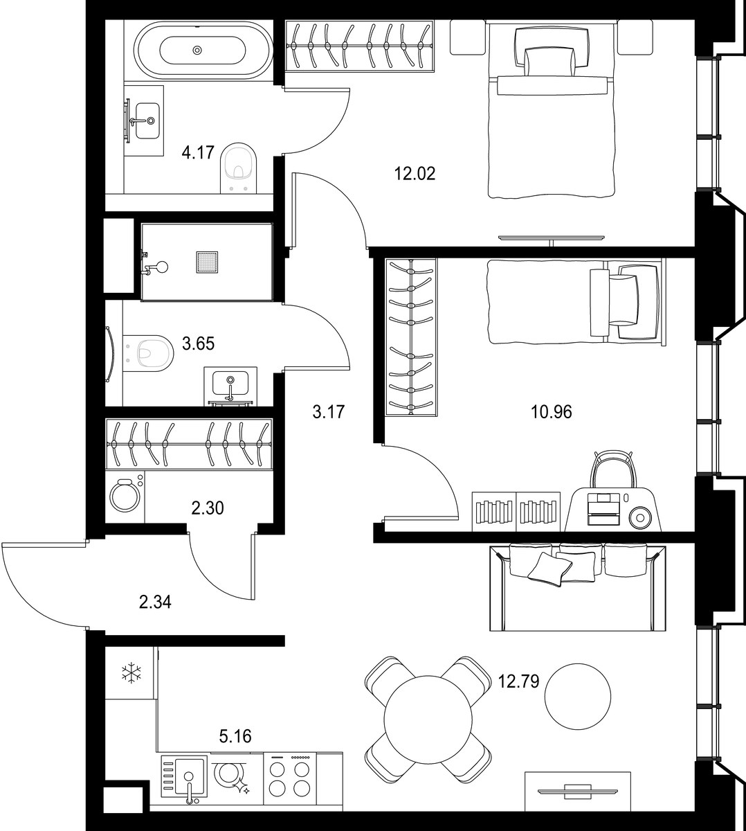 Планировка 56.56 м²