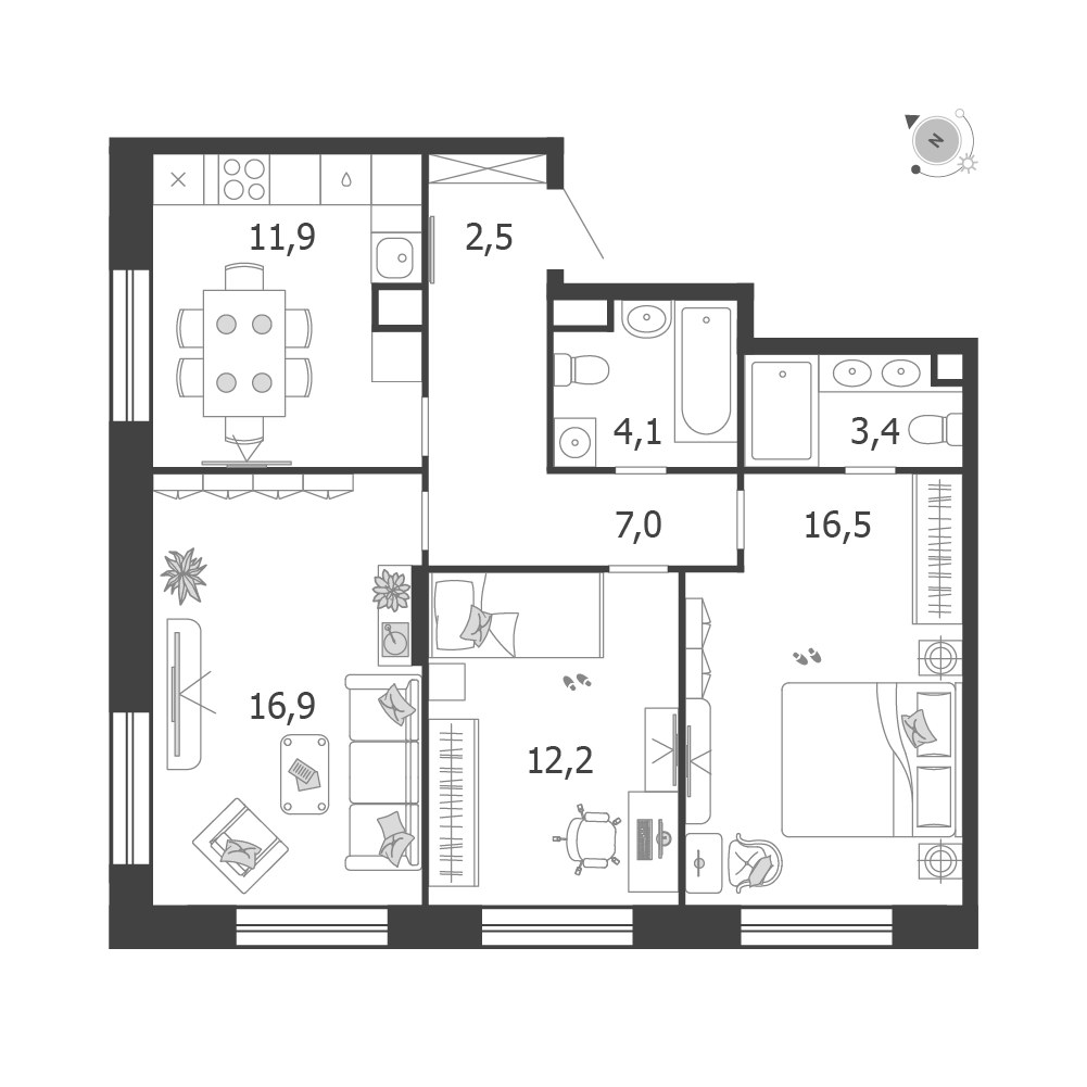 Планировка 74.5 м²