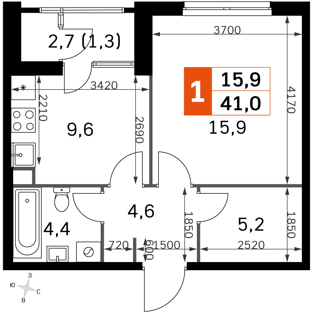 Планировка 38.8 м²