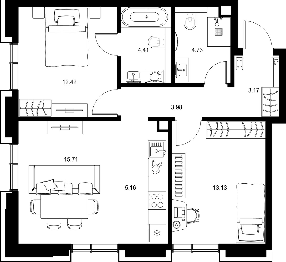 Планировка 62.71 м²