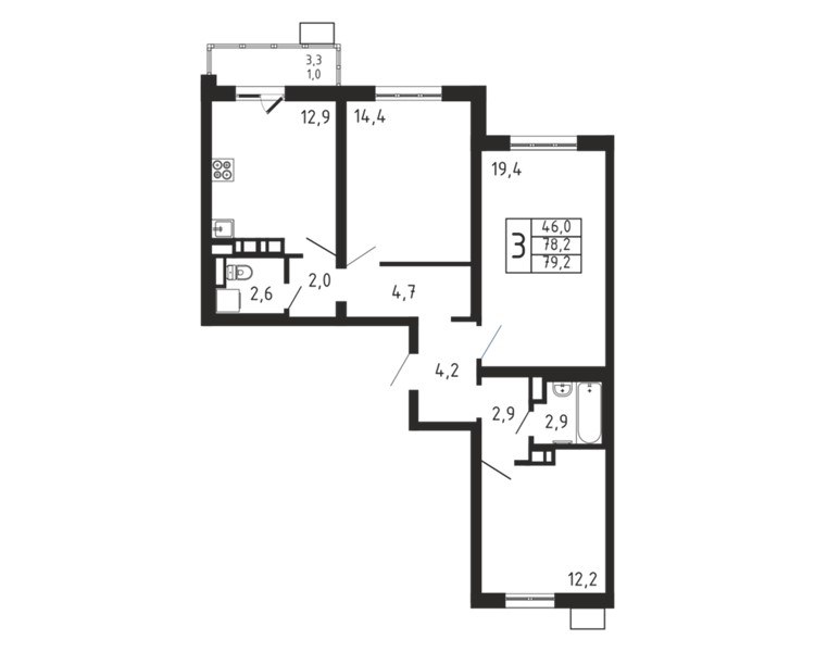 Планировка 79.2 м²
