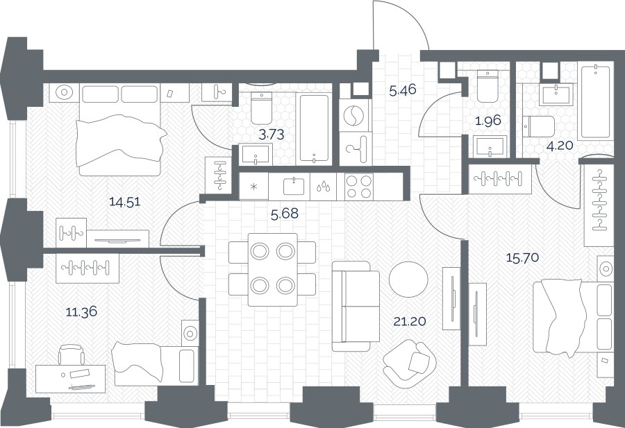 Планировка 83.8 м²