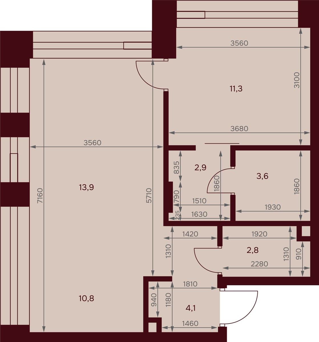 Планировка: 1-комнатная, 48.9 м²