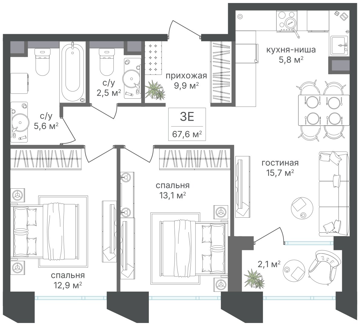 Планировка 67.6 м²