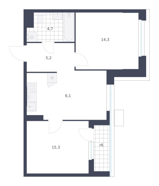 Планировка 45.6 м²
