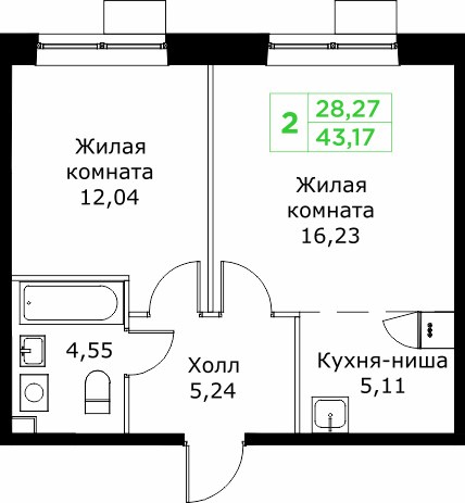 Планировка 43.1 м²