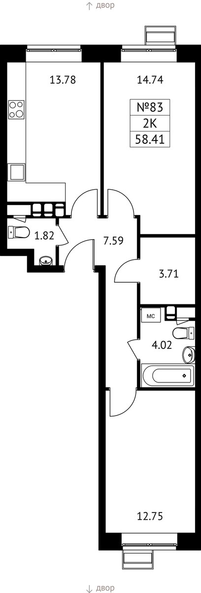 Планировка 58.41 м²