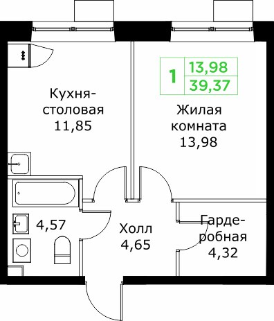 Планировка 39.5 м²