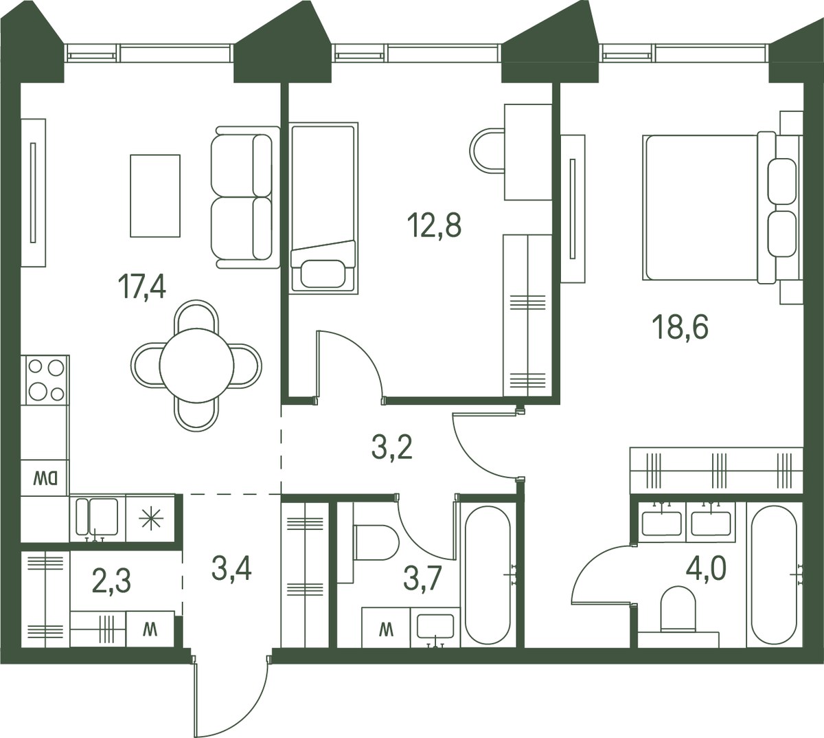 Планировка 65.4 м²