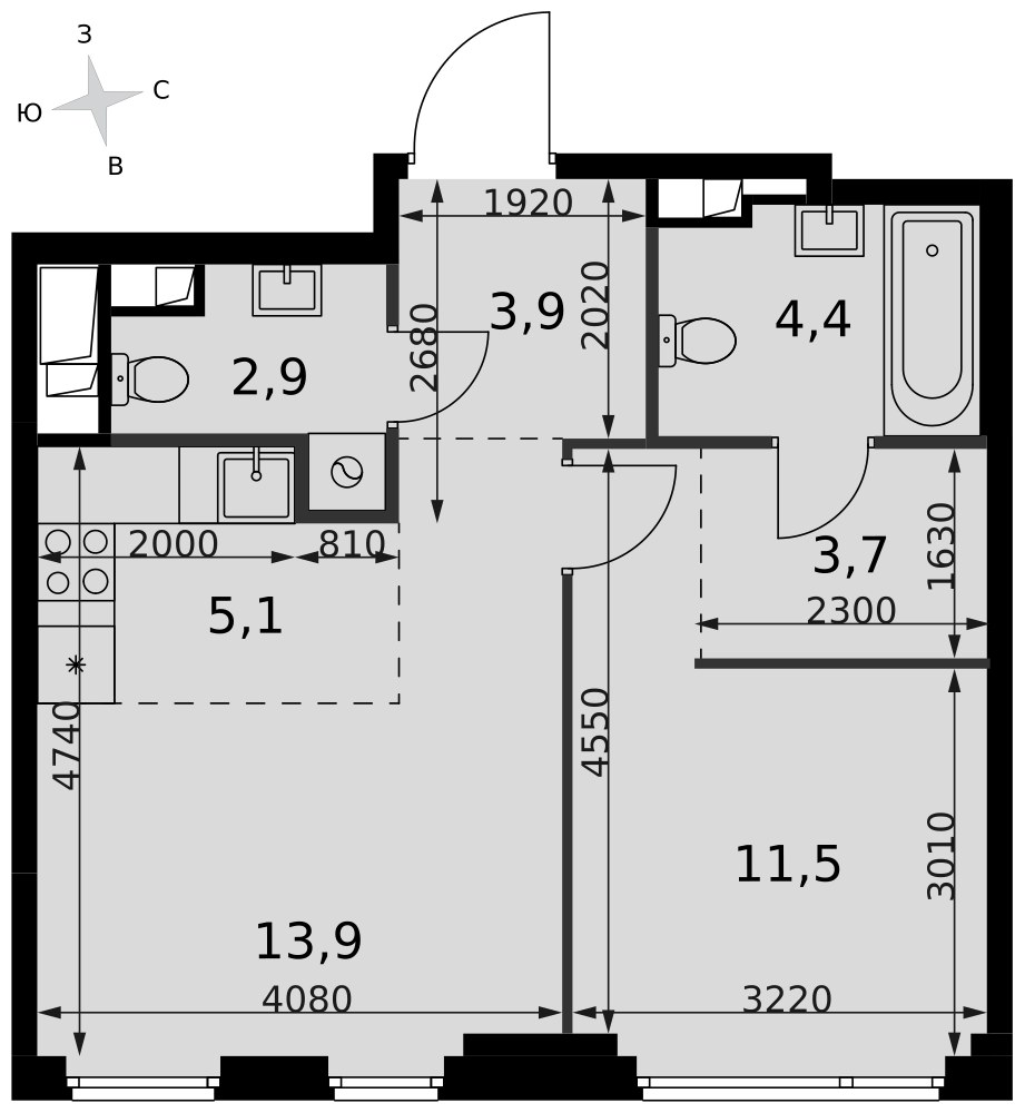 Планировка 45.4 м²