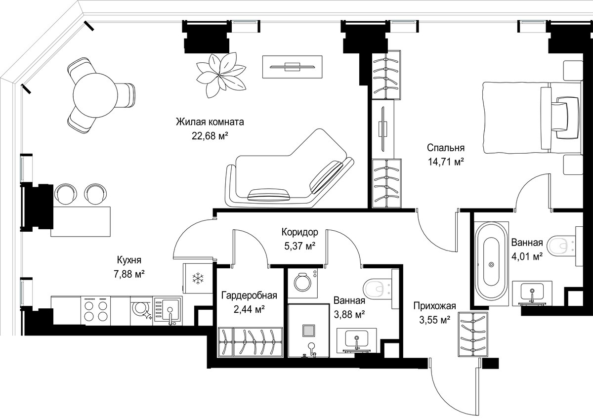 Планировка 64.52 м²