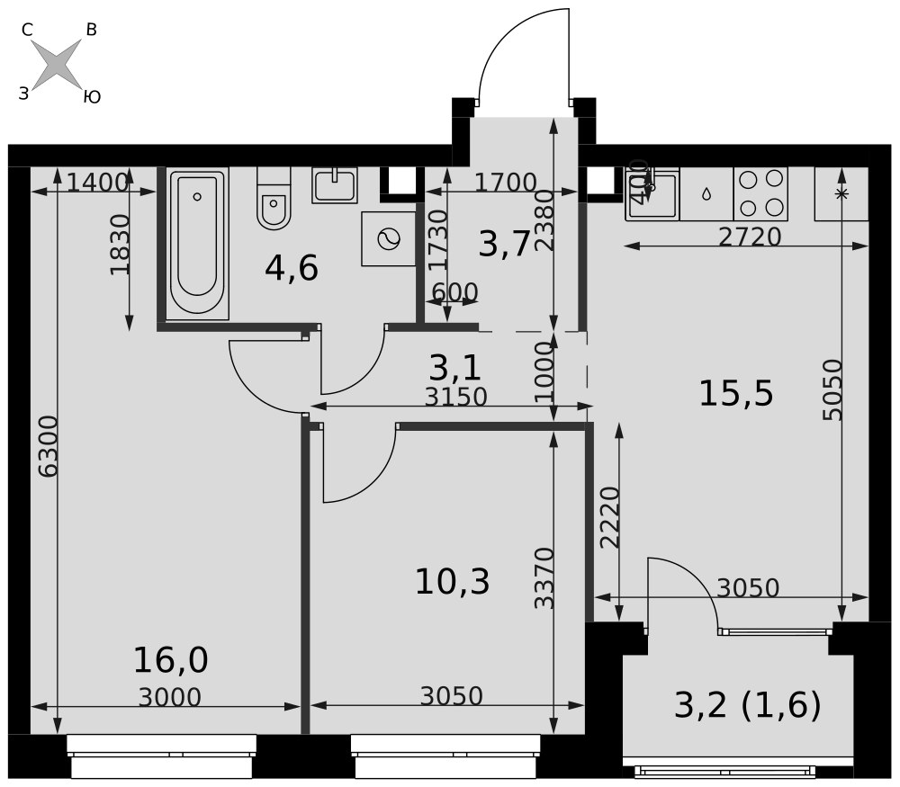 Планировка 54.8 м²